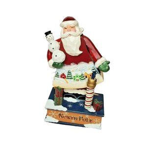 Wooden North Pole Rocking Moving Santa Snowman Music Box 12 Days Of Christmas